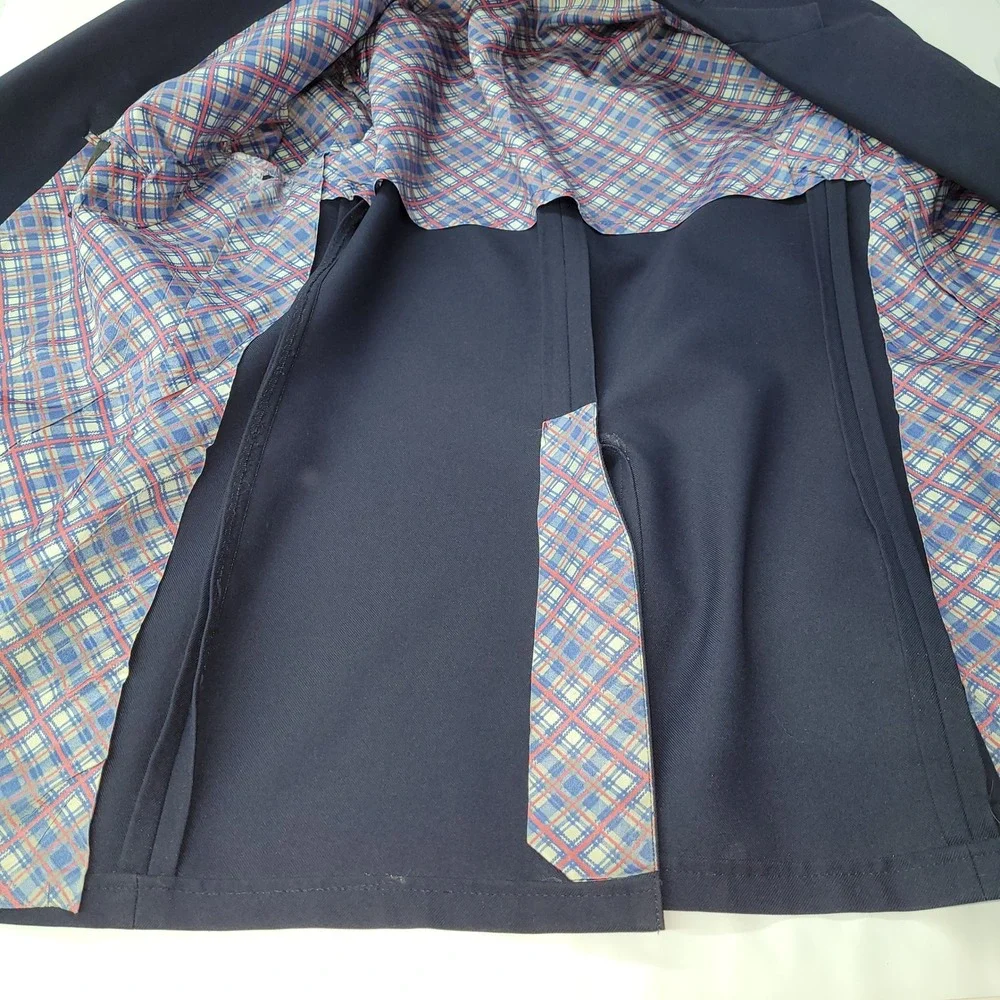 Johnny Carson Men Navy‎ Blue Blazer Sport Coat 44L Vintage Made In USA *Flaw